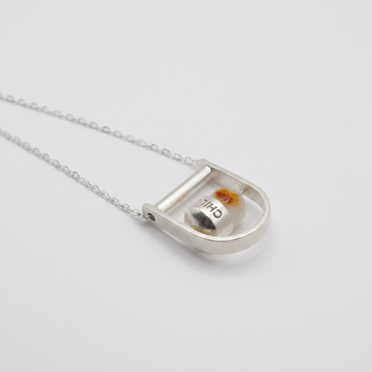 sterling silver interactive pendant necklace, unisex, agate stone, side view