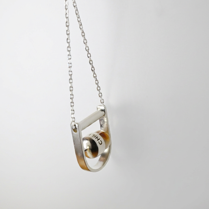 sterling silver interactive pendant necklace, unisex, agate stone, side view