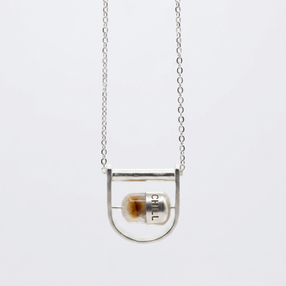 sterling silver interactive pendant necklace, unisex, agate stone, front view